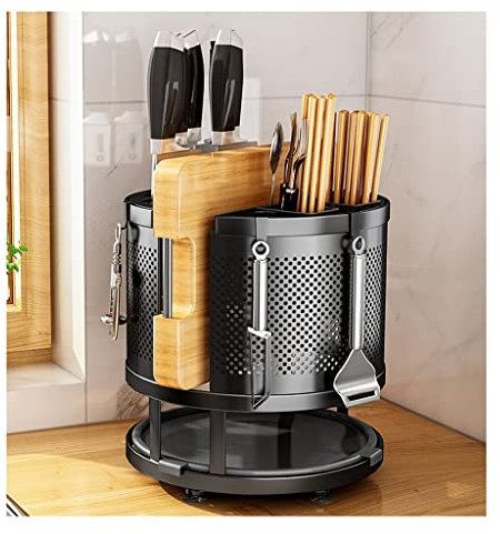 Küchenutensilienhalter, multifunktional, drehbar, Messer-Regal, Küchenessstäbchen, Käfig, Schneidebrett-Gestell, einteiliger Messerhalter, 360° drehbar, Kochutensilienhalter