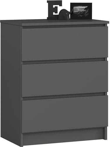 Home Collective Kommode in Graphit mit 3 geräumigen Schubladen, 60 cm breit, 77 cm hoch Kommode Schlafzimmer Flur Wohnzimmer Organizer mit Schubladen Holz Highboard Sideboard Schrank