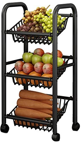 CLLBANT Rollbarer Lagerwagen mit 3–5 Ebenen, abnehmbares Regalgestell aus Metall, Obst- und Gemüsewagen für Wäscherei, Spielzimmer, Garage oder Büro, Wohnheim (Farbe: Schwarz, Größe: 54 x