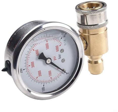 Pressure Washer Gauge, 5000PSI Measurement, 3/8 Inch Quick Connect, Pressure Gauge for Power Washer, shockproof pressure resistant