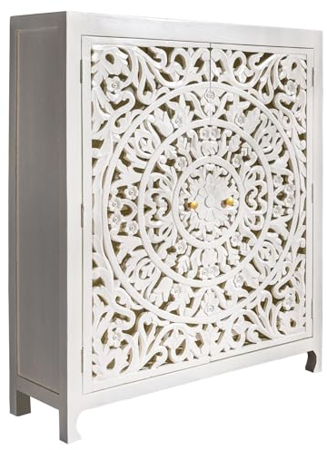 Riess Ambiente Massives Highboard MARRAKESCH - 140cm - weiß Mangoholz - mit Verzierung Handmade