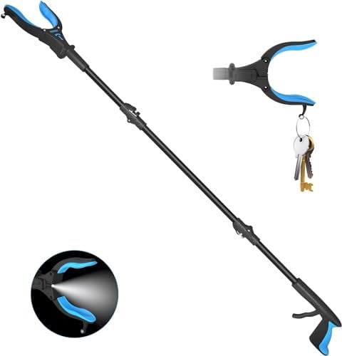 Kekoy 44'' Grabber Reacher Tool with Light, Extra Long Litter Pickers for Adults Grabber Stick for Elderly, Helping Hand Grabber for Disabled Aid Picker Upper, Rubbish Pick Up (Dark Blue)
