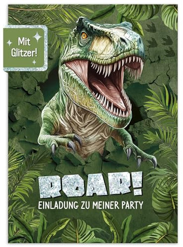 Häfft® Lernfreunde 12 x Einladungskarten Kindergeburtstag A6 Dino Party-Einladungen für Kinder, Geburtstags-Einladungen - nachhaltig & klimafreundlich