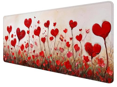 Love Mouse Pad Gaming Mouse Mat 1400x700x3mm XXL Mouse Mat Computer Accessories ​Large Non-Slip Desk Pad Stitched Edges Waterproof Durable Mousepad Red for Office Work Home Decor Gift J20