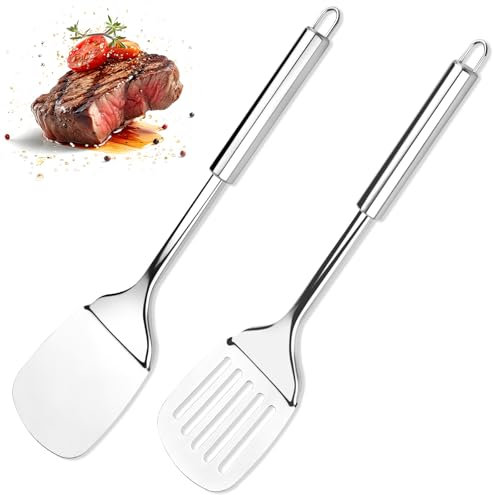 VMUTGA Edelstahl Spatel Set, Silberner Pfannenwender, solider Pfannenwender, Robuster Küchenspatel mit Hoher Hitzebeständigkeit, Ideales Kochgeschirr für Fisch, Eier