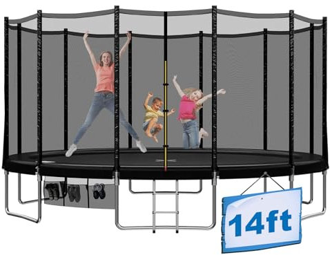 Devoko Trampolin Outdoor Ø 183/228/305/366/427 cm TÜV Rheinland GS-Zertifikat, Indoor Trampolin Kinder Gartentrampoline, Komplettset mit Schuhnetz, Leiter, Randabdeckung, Sicherheitsnetz