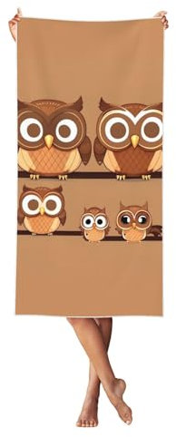 YANYU Badetuch, Strandtuch, groß, braun, Cartoon-Eulen-Druck, für Erwachsene, schnell trocknend, leicht, für den Sommer