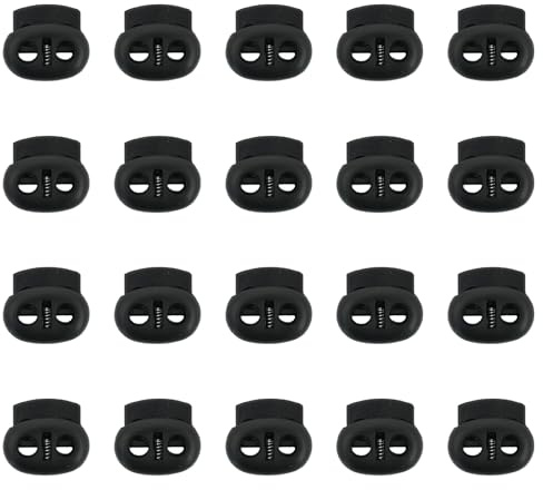 Mewtush 20 PCS Kordelstopper, Schnurklemme, Federzug Schlösser, Kordelstopper aus Kunststoff, Schwarzer Kunststoff Doppel Loch Kordel, Ideal für Jacken, Sportkleidung, Rucksäcke und Mehr(6mm)