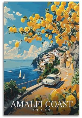 JJUPUV Amalfi Küste Italien Vintage Reiseposter Wandkunst Schlafzimmer Drucke Wohnkultur Hängendes Bild Leinwand Gemälde 30 x 45 cm