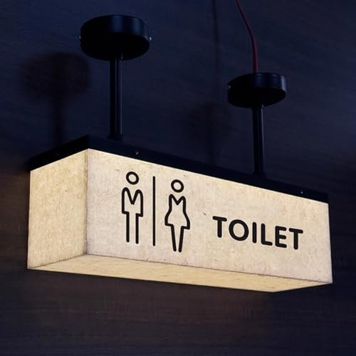 Vituord LED Restroom Signs, Light Up Toilet Sign Box, Men Women Bathroom Sign, Suspension Rod Height 10-20cm, Top Hanging Installation, for Bar Mall, Public Restrooms Service