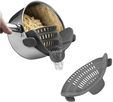 Nudelsieb Kunststoff, Schnappsieb aus Silikon, Topf Sieb Kunststoff Silikonsieb Küchensieb, Abtropfsieb, Passend für Alle Töpfe und Pfannen,Clip-on-Sieb Zum Abtropfen von Fleisch,Gemüse,Obst (Grau)