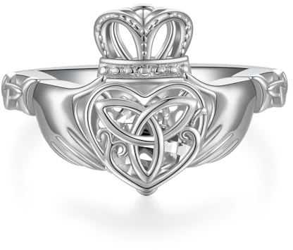 Anillos Claddagh para mujer plata 925 corona celta corazón diamante promesa anillo joyería irlandesa regalos, 7, Plata de ley, Ninguna piedra preciosa