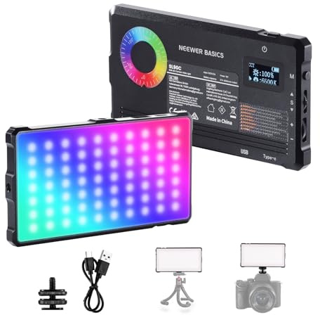 NEEWER BASICS SL90C RGB Video Light, 8W 2700K-7500K Small LED Camera Panel | Full RGB Colors, 17 Scenes, CRI97, 4000mAh Rechargeable, Portable, Metal, Lighting for DSLR Tripod Streaming Video Recording