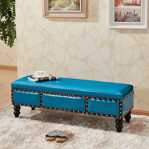 Stilvolle, gepolsterte Sitzbank mit Nieten, Fußstütze aus Kunstleder, ideal für Schlafzimmer, Eingangsbereich, Schuhaufbewahrung, 120 x 40 x 40 cm, Blau