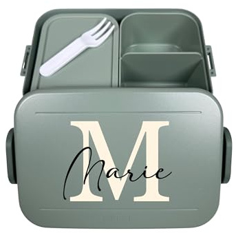 Mepal Bento Lunchbox Take a Break personalisiert, Brotdose mit Fächern Einsatz, Lunch Box mit Name, Bento Box Set bunter Aufdruck Buchstabe Initiale Midi Mint