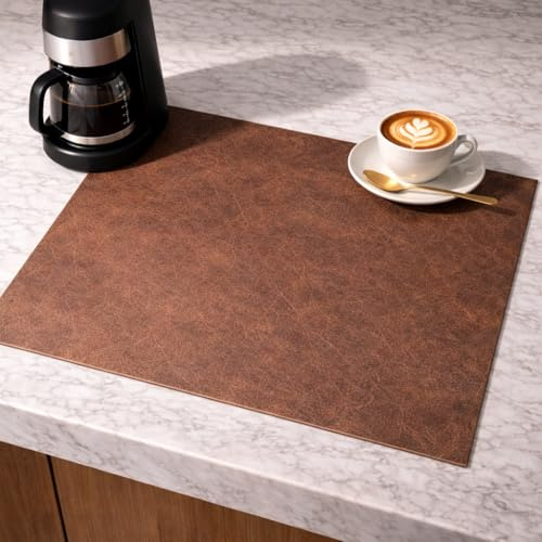 Urban Nest Coffee Mat, Absorbent PU Mat, Leather-Look Brown, 40x60cm | PU surface, absorbent inner layer and non-slip backing for coffee machines, mugs and worktops