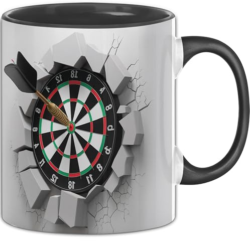 3D Dartscheibe Tasse Geschenk Dartscheibe Durchbruch Wand Spruch Geschenkidee für Dartscheiben Liebhaber (Schwarz)