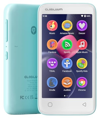 96GB MP3 Player with Bluetooth 5.0 and WiFi, Music Player with Spotify, Audible, Amazon Music, Pandora, Libby, Spotify Kids, 4 Touchscreen Android MP4 Player with HiFi Sound (Blue)