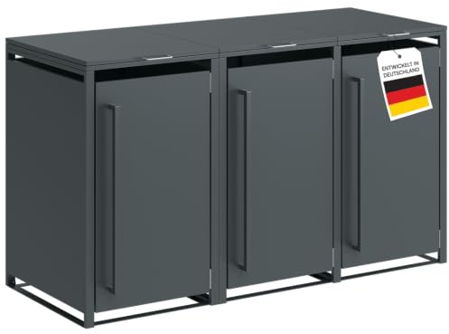 STEELSØN Xalara Mülltonnenbox für 3 Tonnen bis 240L, Anthrazit, aus Stahl | Mülltonnenverkleidung, Müllcontainer, wetterfeste & UV-beständige Müllbox, Gerätebox für Garten, Verkleidung für Mülltonnen