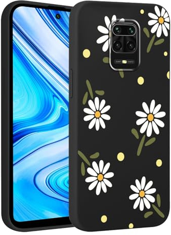 Saqmkil Handyhülle für Xiaomi Redmi Note 9 Pro/Note 9S 4G Hülle,Blumen Muster Aesthetic Mädchen Frauen Case,Weich Silikon Dünn TPU Bumper Stoßfeste Schutzhülle Cover für Redmi Note 9 Pro 6,67,Schwarz