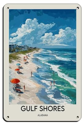 Gulf Shores Kunstposter, Retro-Poster, Metall-Blechschild, schicke Kunst, Retro, Eisenmalerei, Bar, Menschen, Höhle, Café, Familie, Garage, Poster, Wanddekoration, 20 x 30 cm