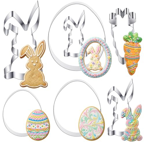 Ausstechformen Ostern,7 Stück Hasen Osterei Ausstecher,Groß Keksausstecher Osterhase,Plätzchenausstecher Ei Karotte,Ausstecher Ostern zum Backen, Ideales Ostergeschenke