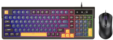 Bewinner Gaming Keyboard and Mouse Combo, Ergonomic Design with RGB Backlit 98 Key Compact Layout and High DPI Mouse, for and MacOS (Blue Black Set)