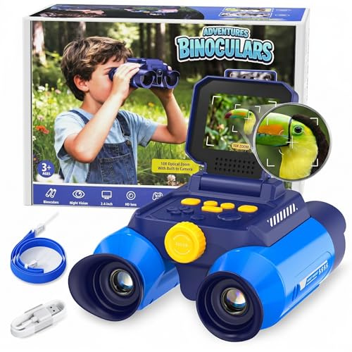 OAEBLLE Jumelles Enfant 10x25 avec Caméra pour Forêt et Safari – Bleu