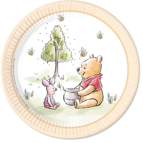 Procos Winnie the Pooh Partyteller 8 Stück – Ø23 cm aus Pappe – Kindergeburtstag Deko – Winni Puuh Party Teller – Pappteller Kinder Party