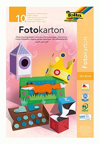 folia 606 - Block mit farbig sortiertem Fotokarton, ca. 22 x 33 cm, 10 Blatt, 300 g/qm, ideale Grundlage für vielfältige Bastelarbeiten wie Fensterbilder, Scrapbooking, Kartengestaltung