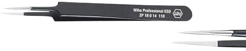 Wiha Präzisionspinzette Professional ESD Typ 5 (32334) 110 mm, 5 für empfindliche elektronische Bauteile, Schutz von Komponenten durch elektrostatisch ableitendes Werkzeug, dissipativ, Werkzeug mit Oberflächenwiderstand