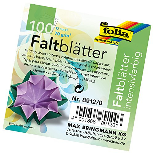 folia 8912/0 - Faltblätter rund, Durchmesser 12 cm, 70 g/qm, 100 Blatt sortiert in 10 Farben - ideal zum Falten und Formen von wunderschönen Figuren und andere kreative Bastelarbeiten