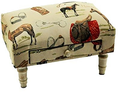 Acacia Equestrian Tapestry Footstool with Drawer