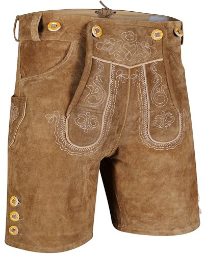 TR Martha Herren Trachten Kurz Lederhose mit Träger , 54, Hellbraun