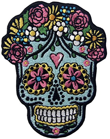 Sugar Skull Embroidered Day of The Dead Applique Iron On Sew On Patch