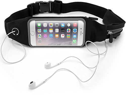 igadgitz U5878 Wasserabweisend Universal Laufgürtel Hüfttasche Fitness Belt Sport Touchscreen Bauchtasche Kompatibel mit Verschiedene Smartphones - Schwarz