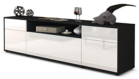 Stil.Zeit TV Schrank Lowboard Bernadetta, Korpus anthrazit matt, Front Hochglanz-Design Weiß (180x49x35cm), mit Push-to-Open Technik & Leichtlaufschienen