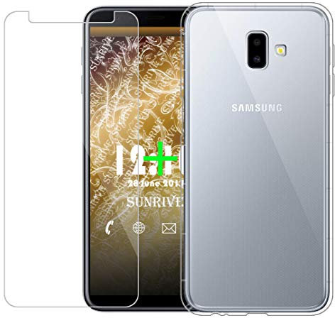 Sunrive pour Samsung Galaxy J6 Plus (2018), Protecteur d'écran en Verre trempé + Coque Silicone Transparente Coussin d'air