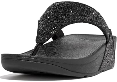 Fitflop Women's Lulu Glitter Flip Flops, Toe-Post Sandals, Comfortable with Natural Arch Support - Black Glitter - 6.5 UK