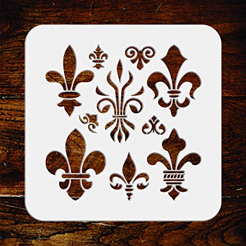 Pochoir Fleur de Lis - 16,50 x 16,50 cm - Réutilisable Classique French Decor Wall Stencils Template - Utilisation sur papier, scrapbooking, journal, murs, sols, tissu, meubles, verre, bois, etc.