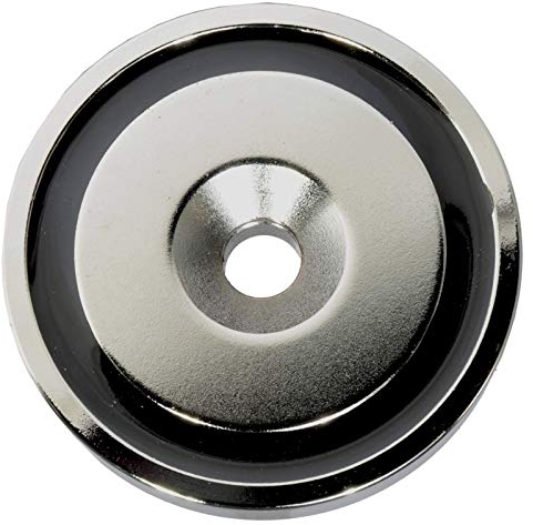 Neodym Magnet mit Bohrung Senkung - Extra Starke Topfmagnete D 50mm - 90 KG Zugkraft - Flachgreifer Rund mit M8 Senkbohrung [1 Stück]