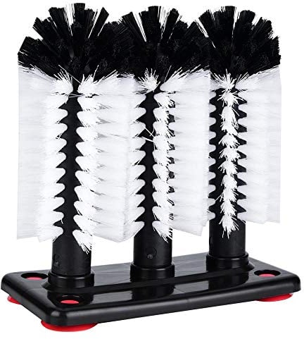 Triple Brush Bar Glass Washer 3 Brush Glass Scrubber Water Bottle Cleaning Brush Glass Washer Brush Cleaner for Sink with Suction Cup Base