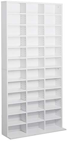 528 DVD/1116 CD Adjustable Storage Rack Shelf Book Display Tower Wood Unit Living Room (White)