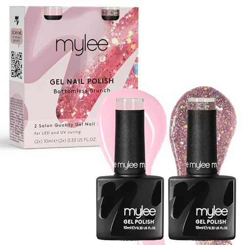 MyGel by MYLEE Pink & Glitter Duo Set Smalto per Unghie Gel Semipermanente 2x10ml UV/LED Nail Art Manicure Pedicure per Uso Professionale e Domestico - Lunga durata e facile da usare