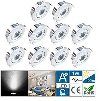 Midore Piccoli faretti da incasso a LED, 10 pezzi, 1 W, 230 V, rotondi, con trasformatore, orientabili, mini faretti da soffitto a LED, 110 lm, misura foro 42-45 mm
