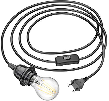 ledscom.de Kabel LEKA Stecker Schalter E27 Fassung schwarz 3m + LED Lampe warmweiß 6,96W 963lm Dimmen ohne Dimmer