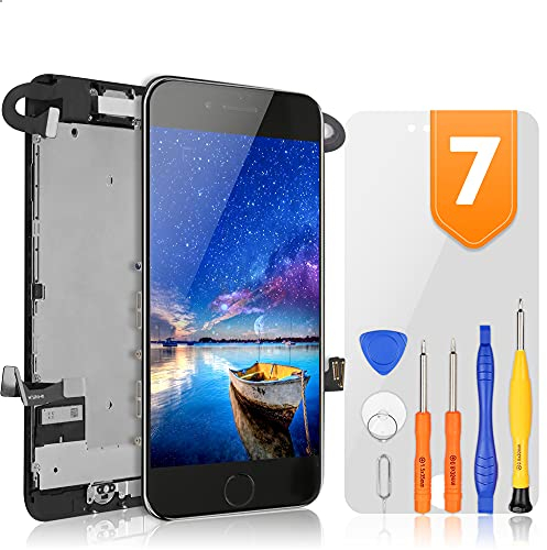 bokman for iPhone 7 Black Screen Replacement Parts Full Display Assembly with Home Button, Earpiece Speaker and Front Facing Camera Pre-assembled