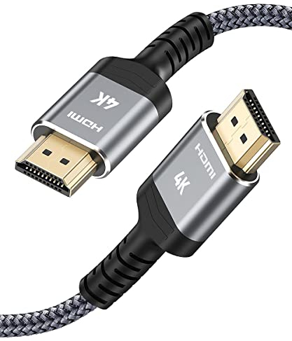 SNOWKIDS 4K HDMI Kabel 5Meter, HDMI-Kabel 4K@60Hz Nylon Geflecht Vergoldete Anschlüsse mit Ethernet/Audio Rückkanal, Kompatibel mit HDTV/Laptop/Blu-ray/Soundbar/Monitor/PS-5/X-box