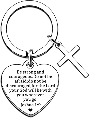 AMZQ Christian Gifts Inspirational Bible Verse Keyring Be Strong and Courageous Pendant Cross Charm Women Religious Present for Birthday Graduation Communion Christmas Thanksgiving