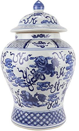 Fine Asianliving Chinesische Deckelvase Blau Weiß Porzellan Handbemalt Qilun D40xH64cm Chinesische ingwertopf chinesische vase mit Deckel asiatische Jingdezhen China Deko
